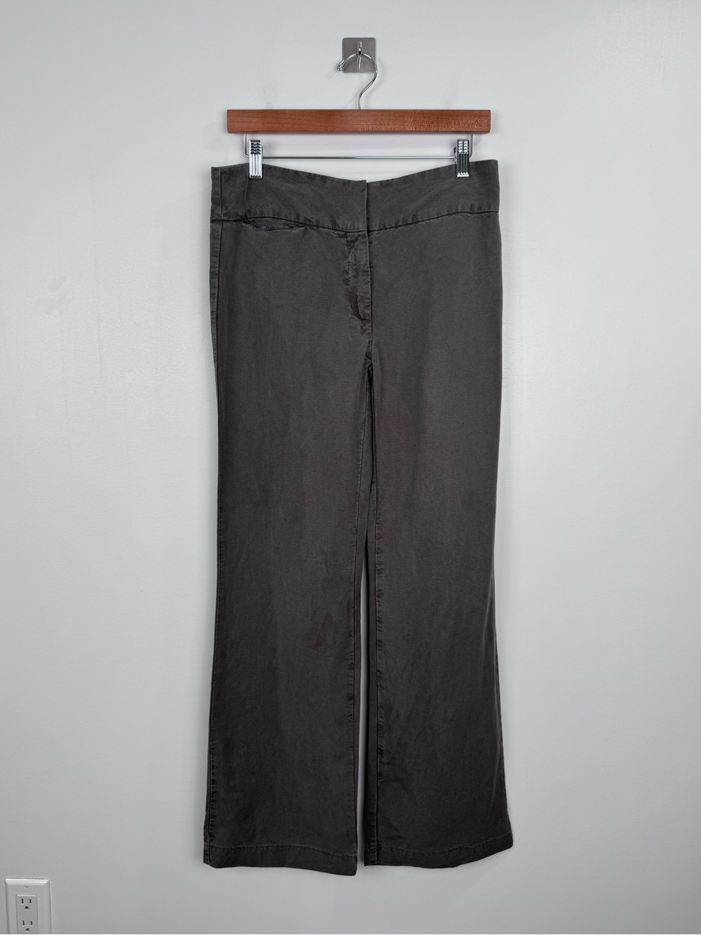 Eileen Fisher Women Grey Linen Blend Wide Leg Pant Size 6